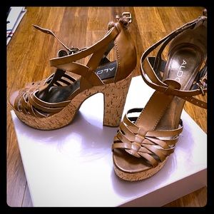 Aldo Brown Leather Platform Sandals